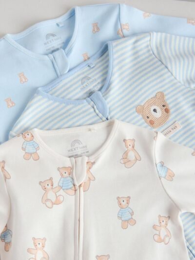 Blue Bear Way Zip Baby Sleepsuits 3 Pack