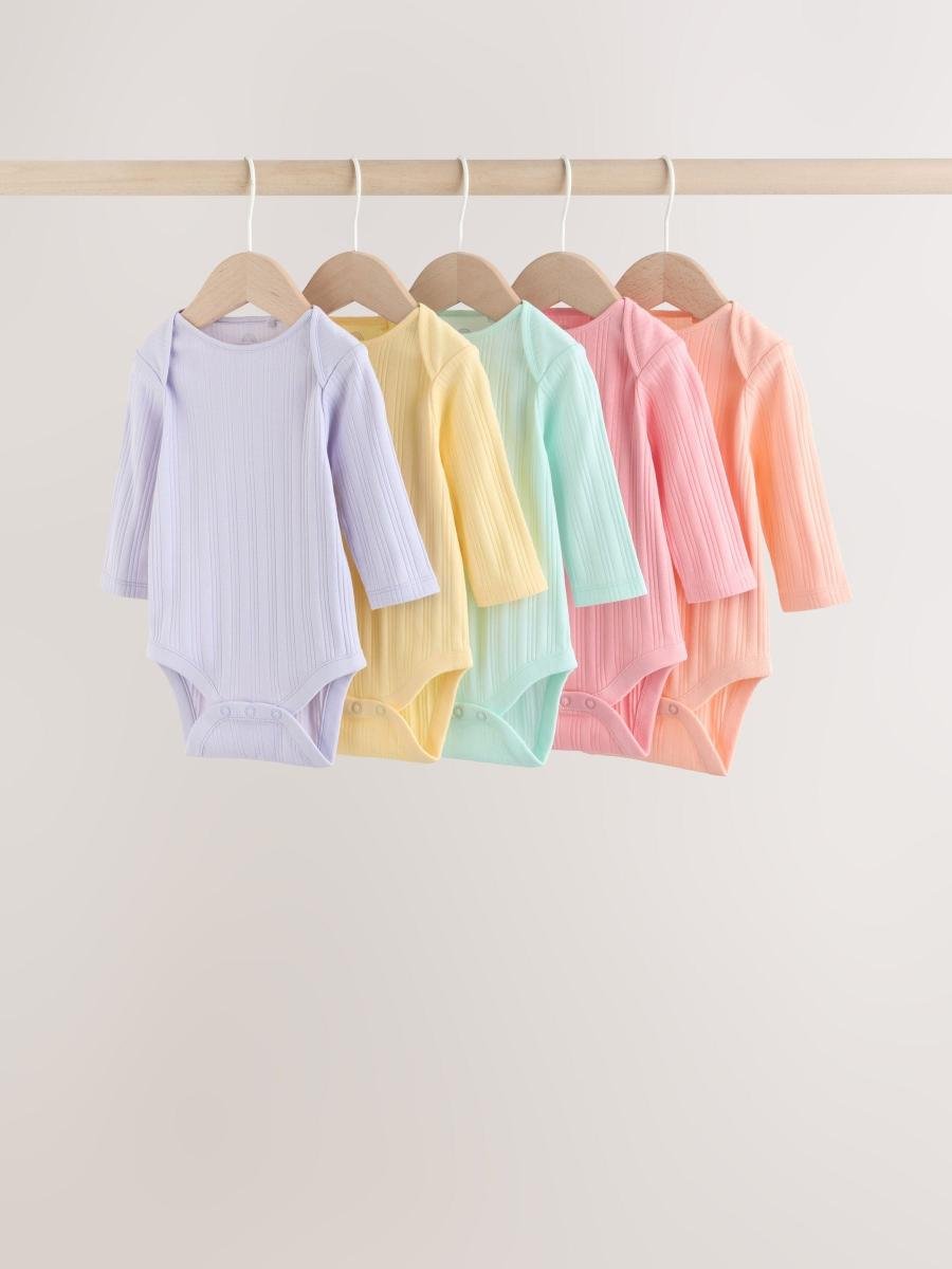 Multi 5 Pack Long Sleeve Baby Bodysuits