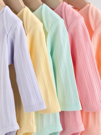 Multi 5 Pack Long Sleeve Baby Bodysuits