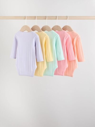 Multi 5 Pack Long Sleeve Baby Bodysuits