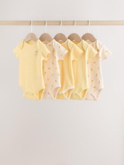 Yellow Lemons 5 Pack Short Sleeve Baby Bodysuits