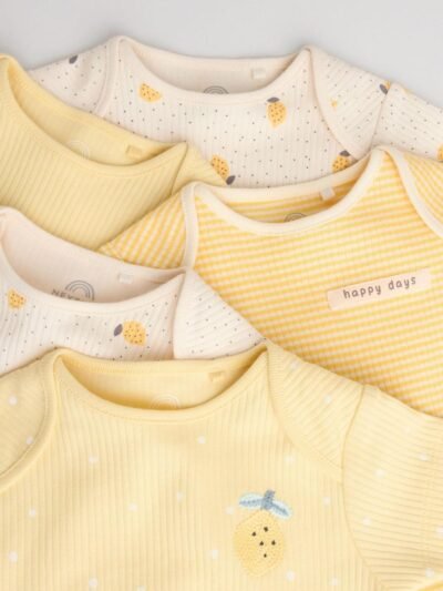 Yellow Lemons 5 Pack Short Sleeve Baby Bodysuits