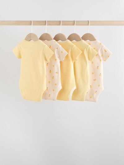 Yellow Lemons 5 Pack Short Sleeve Baby Bodysuits