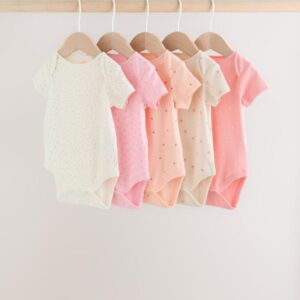 Fluro Pink Baby Short Sleeve Bodysuits 5 Pack
