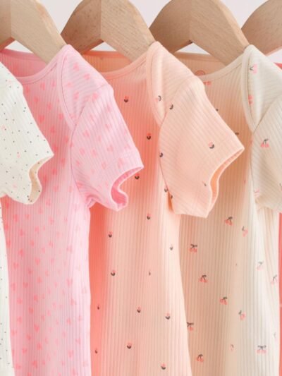 Fluro Pink Baby Short Sleeve Bodysuits 5 Pack