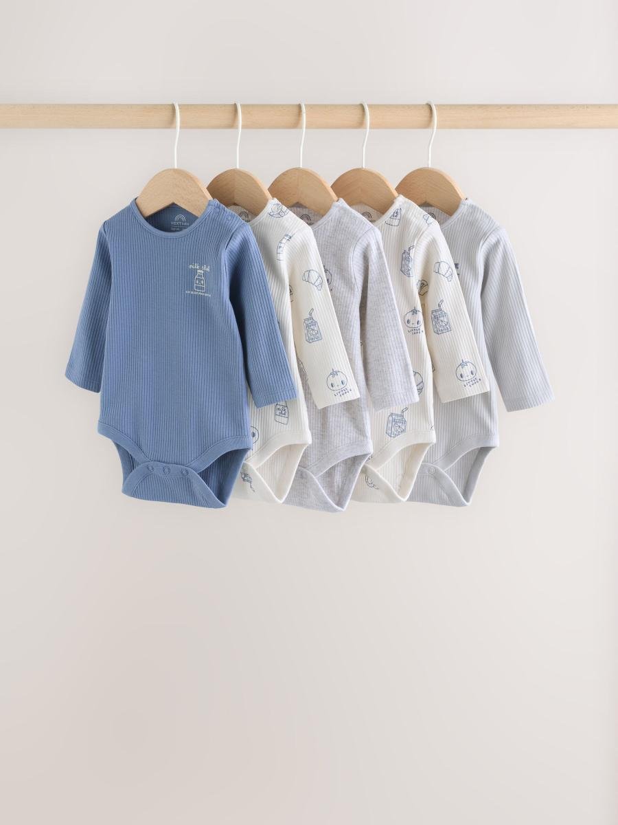 Blue Long Sleeve Long Sleeve Baby Bodysuits 5 Pack