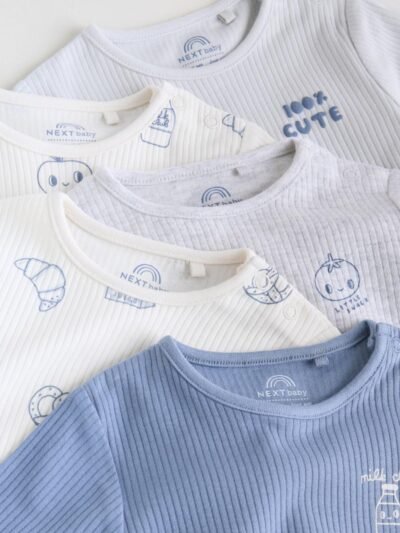 Blue Long Sleeve Long Sleeve Baby Bodysuits 5 Pack