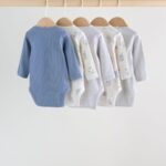 Blue Long Sleeve Long Sleeve Baby Bodysuits 5 Pack