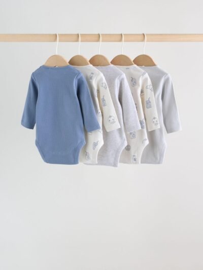 Blue Long Sleeve Long Sleeve Baby Bodysuits 5 Pack