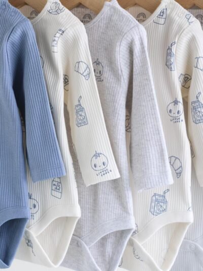 Blue Long Sleeve Long Sleeve Baby Bodysuits 5 Pack