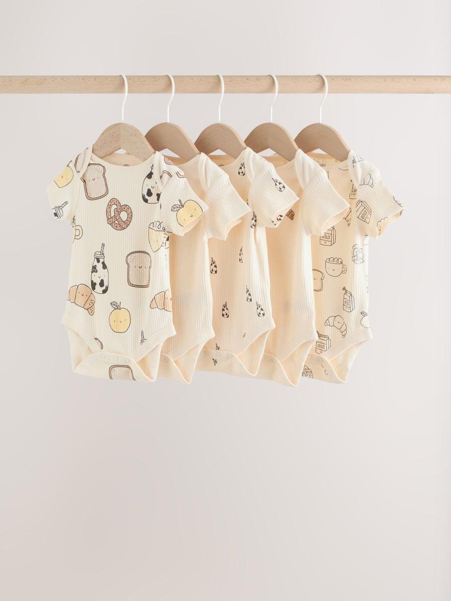 Neutral Short Sleeve Baby Bodysuits 5 Pack