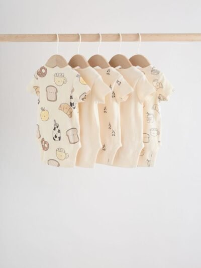 Neutral Short Sleeve Baby Bodysuits 5 Pack