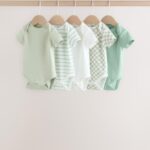 Green Short Sleeve Baby Bodysuits 5 Pack