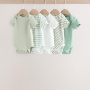 Green Short Sleeve Baby Bodysuits 5 Pack