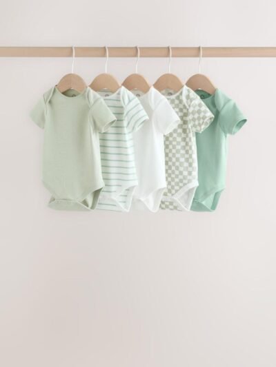 Green Short Sleeve Baby Bodysuits 5 Pack