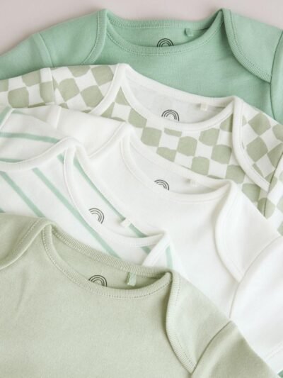 Green Short Sleeve Baby Bodysuits 5 Pack