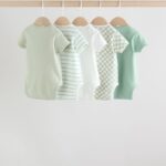 Green Short Sleeve Baby Bodysuits 5 Pack