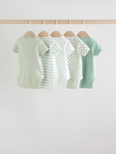 Green Short Sleeve Baby Bodysuits 5 Pack