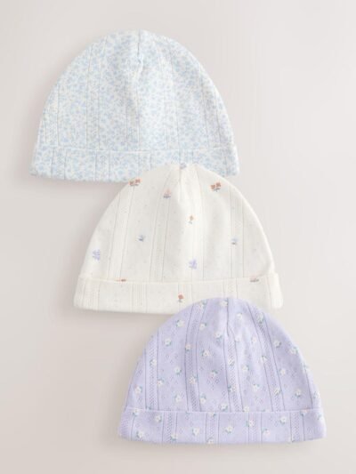 Multi Pointelle Baby Beanies 3 Pack