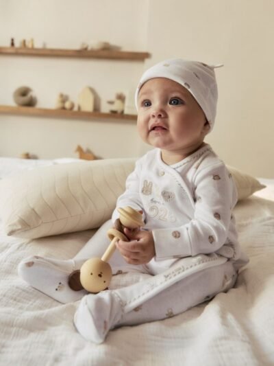 White Born in 2026 Baby Sleepsuit & Hat Set