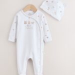 White Born in 2026 Baby Sleepsuit & Hat Set