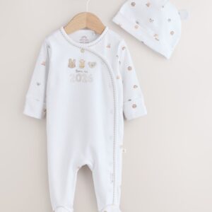 White Born in 2026 Baby Sleepsuit & Hat Set