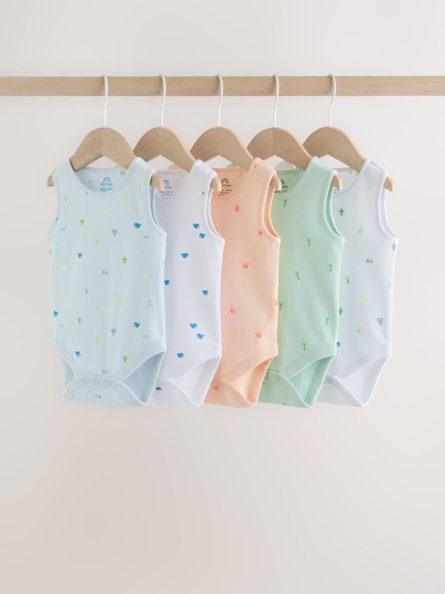Green/Blue Vest Baby Bodysuits 5 Pack