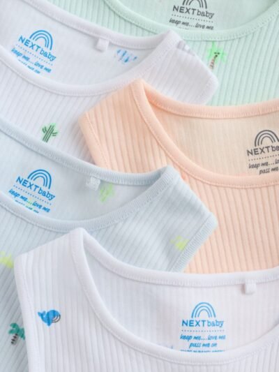 Green/Blue Vest Baby Bodysuits 5 Pack