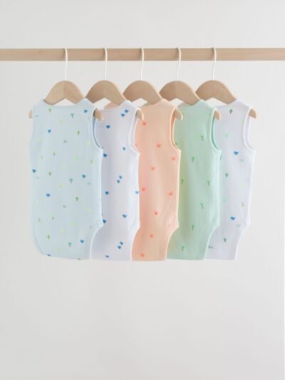 Green/Blue Vest Baby Bodysuits 5 Pack