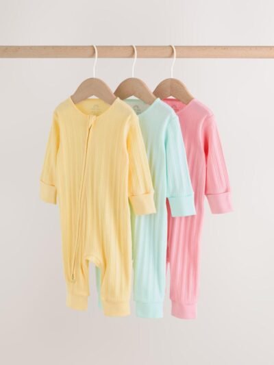 Pink/Yellow Baby Sleepsuits 3 Pack