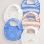 Blue/Ecru Bear Baby Bibs 5 Pack