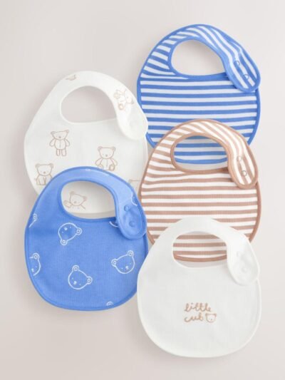 Blue/Ecru Bear Baby Bibs 5 Pack