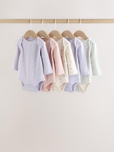Purple Long Sleeve Baby Bodysuits 5 Pack