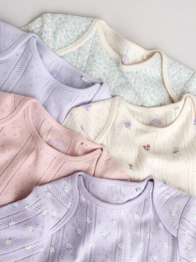 Purple Long Sleeve Baby Bodysuits 5 Pack