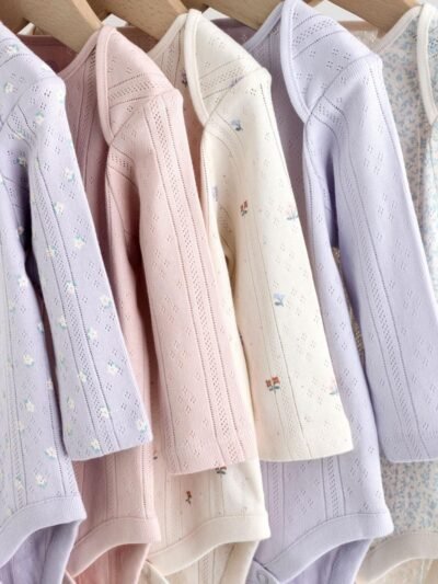 Purple Long Sleeve Baby Bodysuits 5 Pack