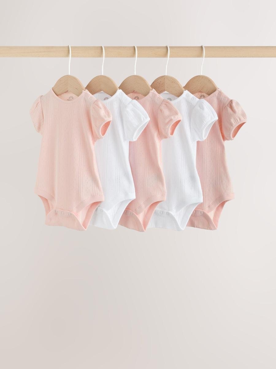 Multi Pastel Short Sleeve Pointelle Baby Bodysuits 5 Pack