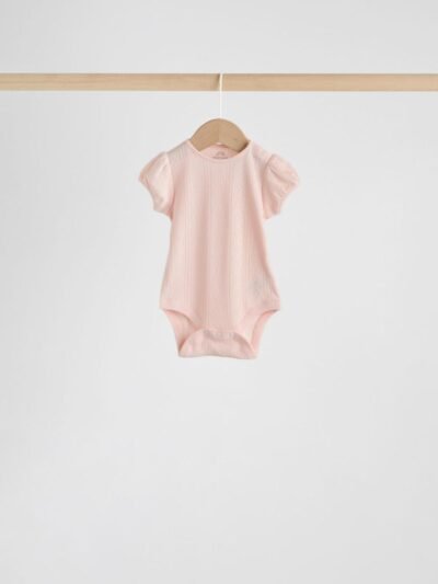 Multi Pastel Short Sleeve Pointelle Baby Bodysuits 5 Pack