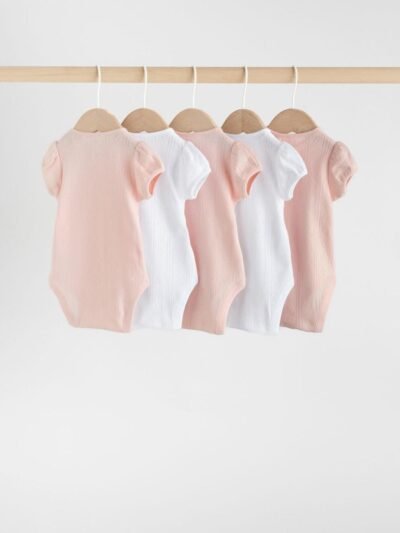 Multi Pastel Short Sleeve Pointelle Baby Bodysuits 5 Pack