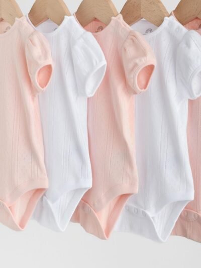 Multi Pastel Short Sleeve Pointelle Baby Bodysuits 5 Pack