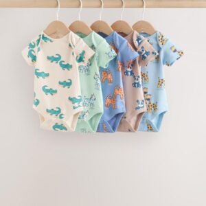 Multi Short Sleeve Baby Bodysuits 5 Pack