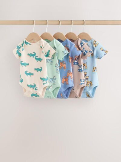 Multi Short Sleeve Baby Bodysuits 5 Pack