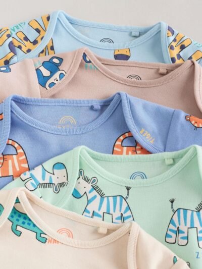 Multi Short Sleeve Baby Bodysuits 5 Pack