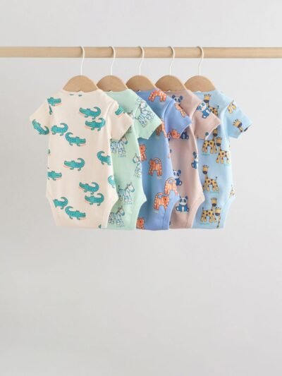 Multi Short Sleeve Baby Bodysuits 5 Pack