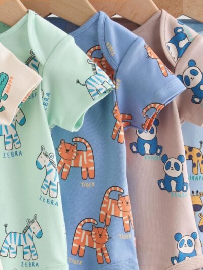 Multi Short Sleeve Baby Bodysuits 5 Pack