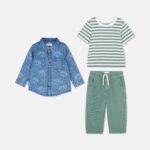 T-Shirt, Joggers and Dinosaur Denim Shirt Set