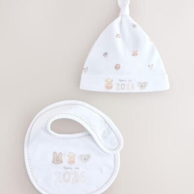 White Baby Sleepsuit and Hat Set