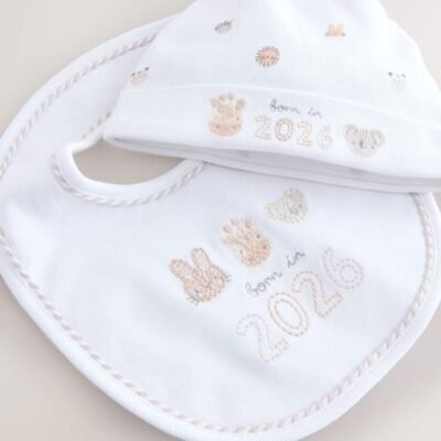 White Baby Sleepsuit and Hat Set