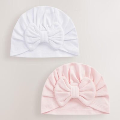 Pink/White Big Bow 2 Pack Baby Turbans