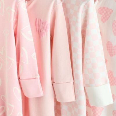 Pink Print Two Way Zip Baby Sleepsuits 4 Pack