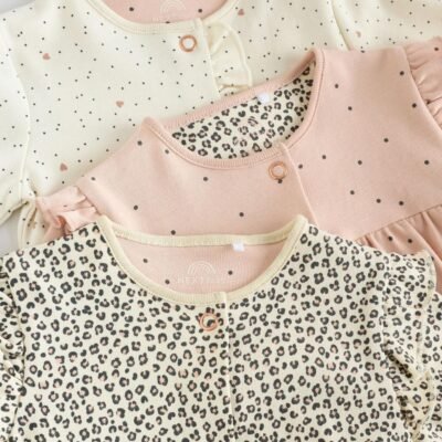 Pink 3 Pack Baby Sleepsuits with Matching Turbans